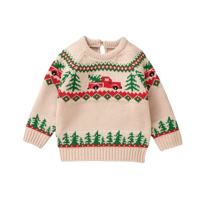 2024-06-01 Lioraitiin Baby Boy Christmas Sweaters Long Sleeve Round Neck Truck Print Knit Pullovers Infant Jumper Tops