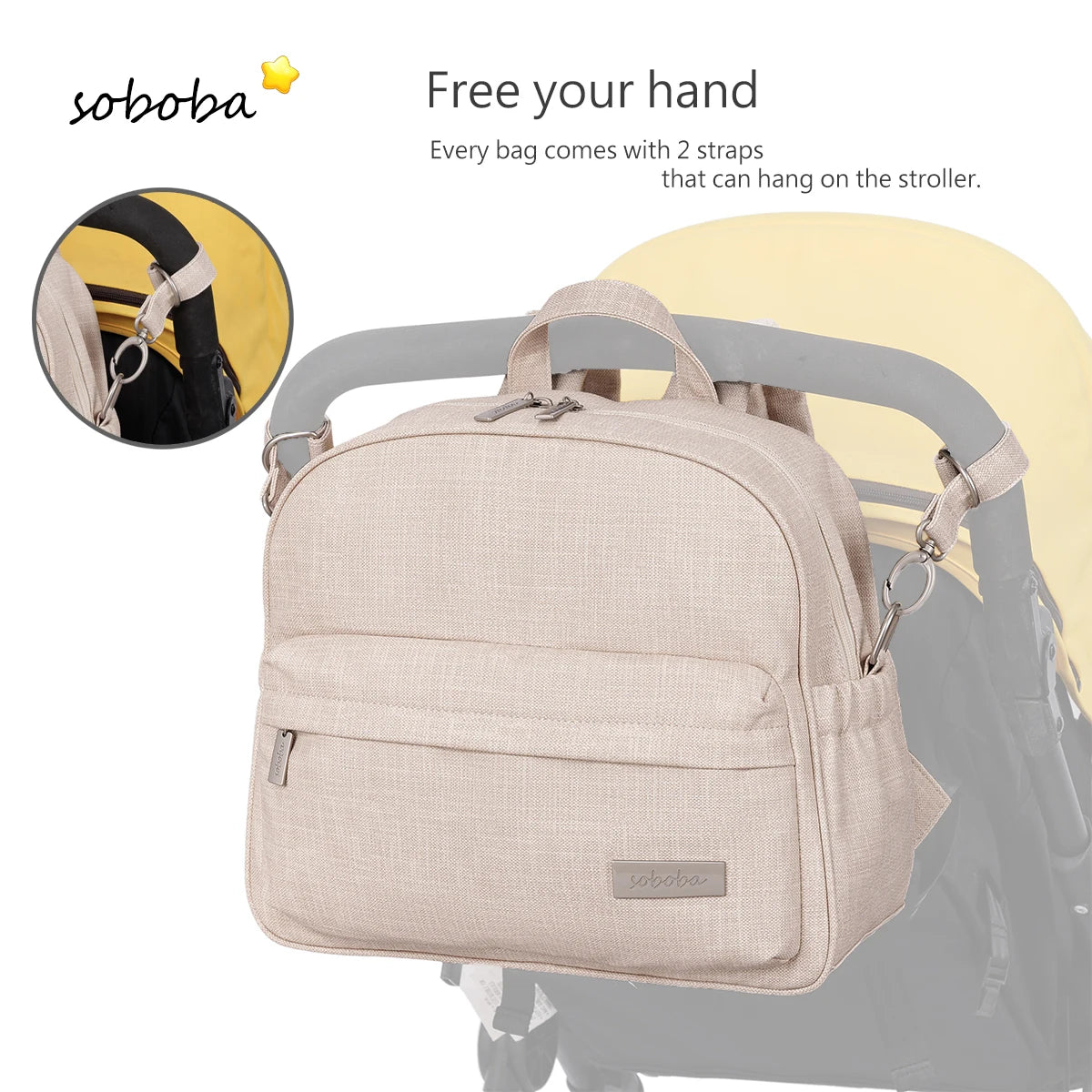 Soboba Stylish Diaper Backpack for Women Solid Fashion Waterproof Large Capacity Multi-funcional Nappy Changing Bag with 2 Strap