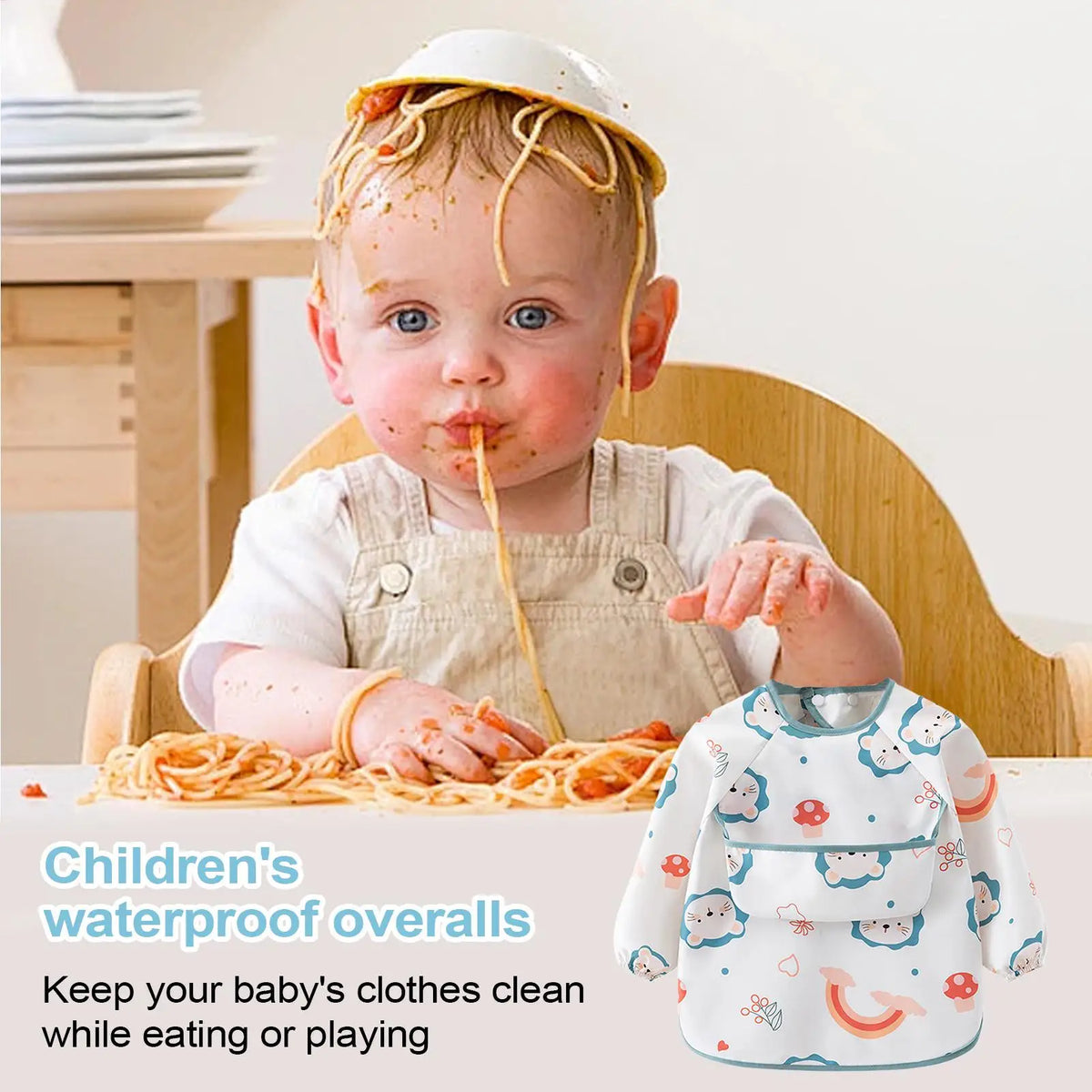 Baby Smock Bib Soft Full Sleeve Adjustable Weaning Smock Full Sleeve Toddler Eating Shirt Bibs for 6-36 Months Kids Girls Boys