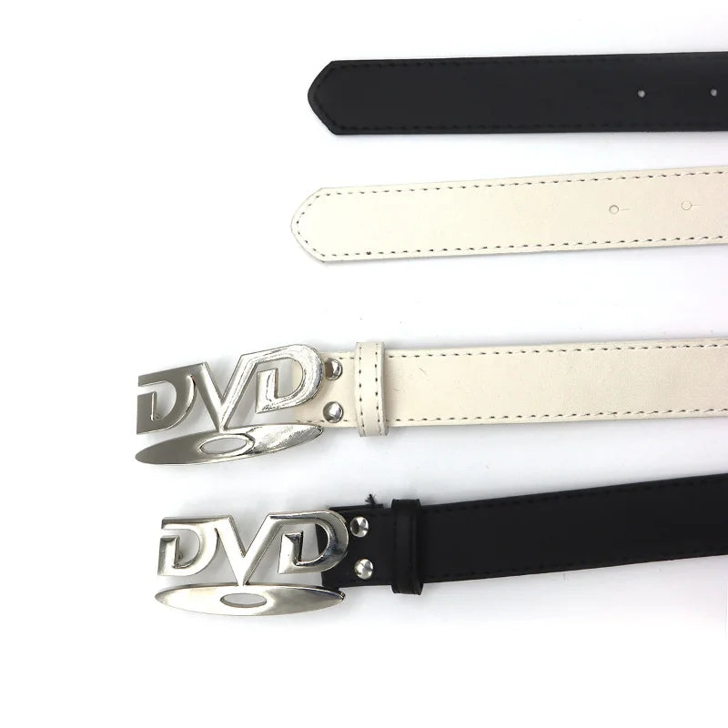 Unisex Nostalgic DVD Buckle Belt Versatile Black White Decorative Waist Straps Belt for Men Women Jeans Matching Gift for Her