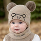 2pcs Winter Baby Hat Scarf Set Toddler Girl Boy Cap Knitted Beanie Fur Ball Cartoon Bear Snow Outfit Infant Accessories