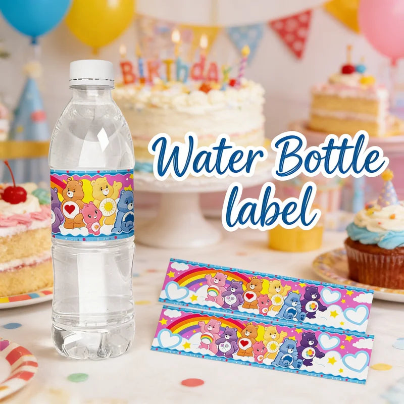 Care Bears Water Bottle Label6Pcs Cute Design Sticker Decor Theme Birthday Party Event Festival Holiday Gathering Decorative Kit