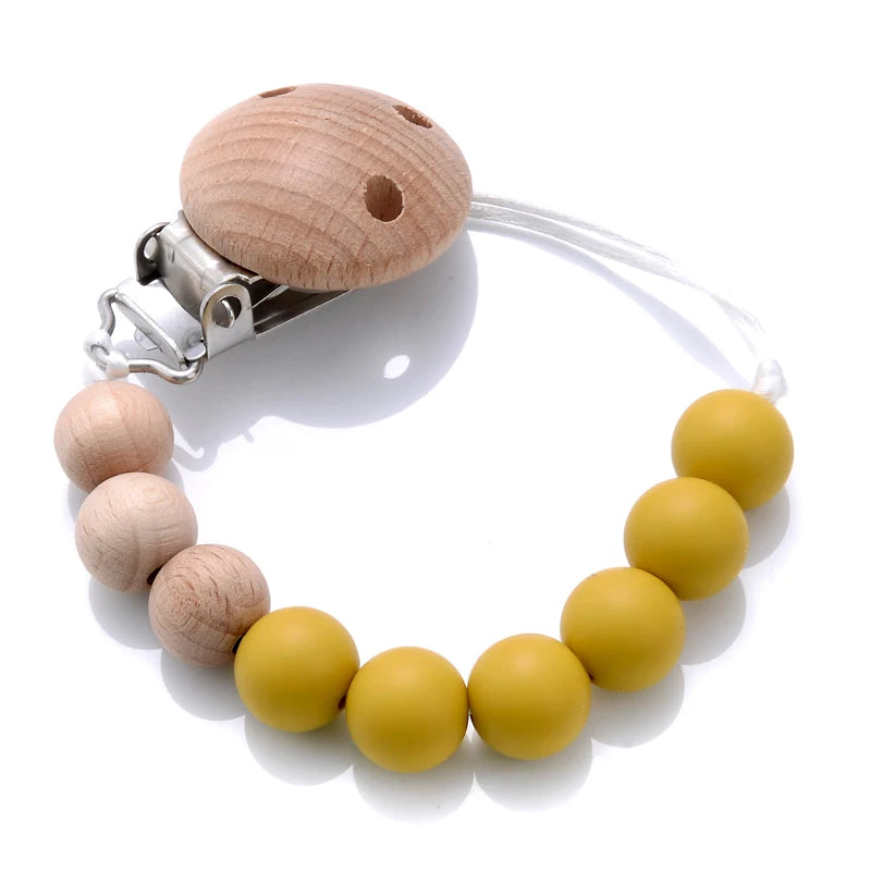 Baby Beech Pacifier Clip Round Colorful Silicone Teething Beads Food Grade Dummy Holder Soothe Chain Anti-drop Baby Nipple Chain