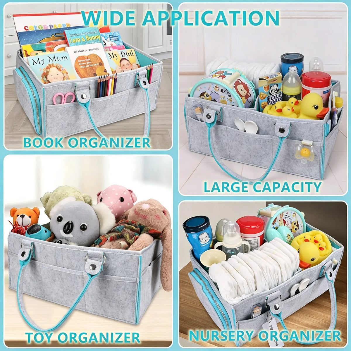Large Baby Diaper Caddy Organizer,Thick Felt Nursery Storage Basket, Portable Infant Must Haves Essentials, Newborn Shower Gift