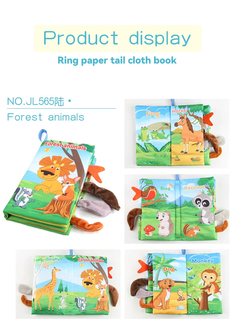 Baby 8 Page Tail Cloth Book Cartoon Animals Touch And Feel Infant Soft Books Development Interactive Early Education Toys