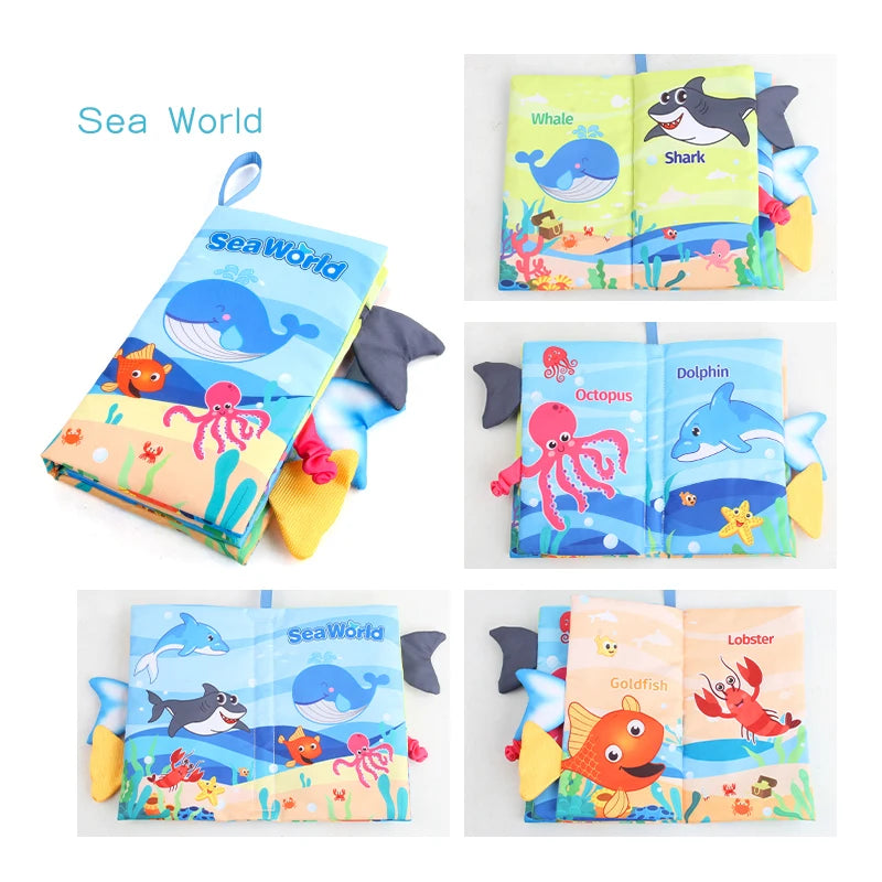 Baby 8 Page Tail Cloth Book Cartoon Animals Touch And Feel Infant Soft Books Development Interactive Early Education Toys