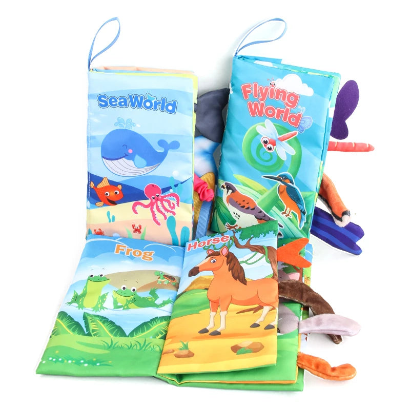 Baby 8 Page Tail Cloth Book Cartoon Animals Touch And Feel Infant Soft Books Development Interactive Early Education Toys