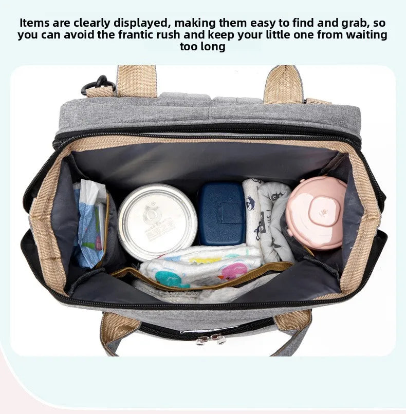 Fashionable Folding Baby Crib Mother and Baby Bag Large Capacity Hand-held Bottle Diaper Backpack Mother and Mommy Bag