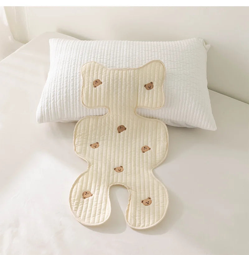 Baby Stroller Seat Cushion Pad Bear Bunny Embroidery All Seasons Cotton Breathable Cart Mattress Infant Newborn Pram Accessories