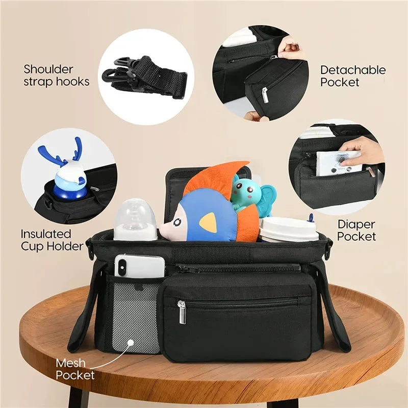 Baby Stroller Storage Large Capacity Travel Hanging Bag Mummy Bag Phone Bottle Holder Pram Diaper Bags Baby Stroller Accessories