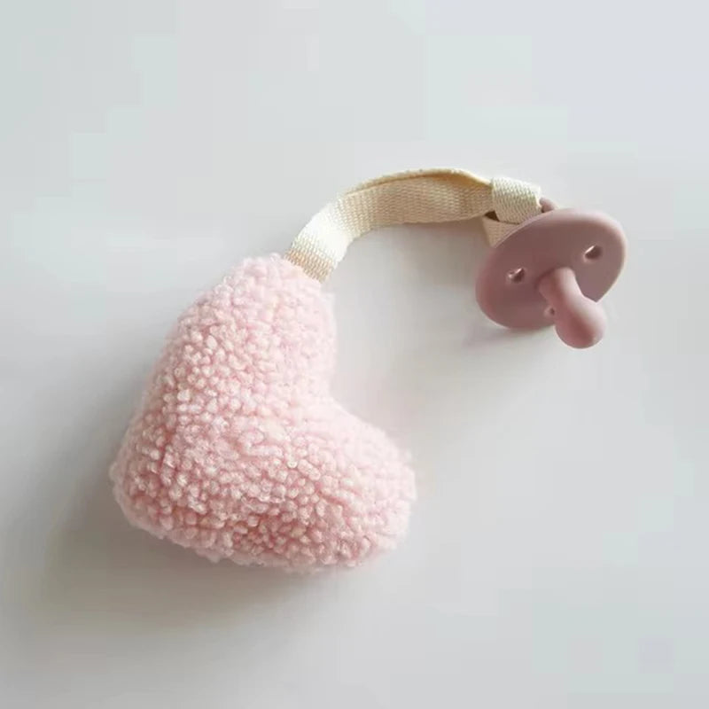 Baby Pacifier Chain Sherpa Moon Star Heart Plush Pendant Newborn Dummy Holder Nipple Clip Nursery Infant Comforter