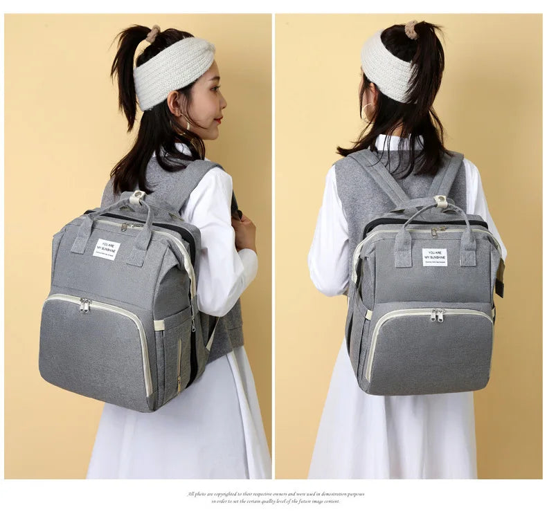 Fashionable Folding Baby Crib Mother and Baby Bag Large Capacity Hand-held Bottle Diaper Backpack Mother and Mommy Bag