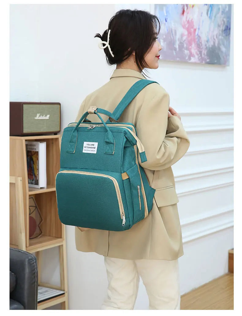 Fashionable Folding Baby Crib Mother and Baby Bag Large Capacity Hand-held Bottle Diaper Backpack Mother and Mommy Bag