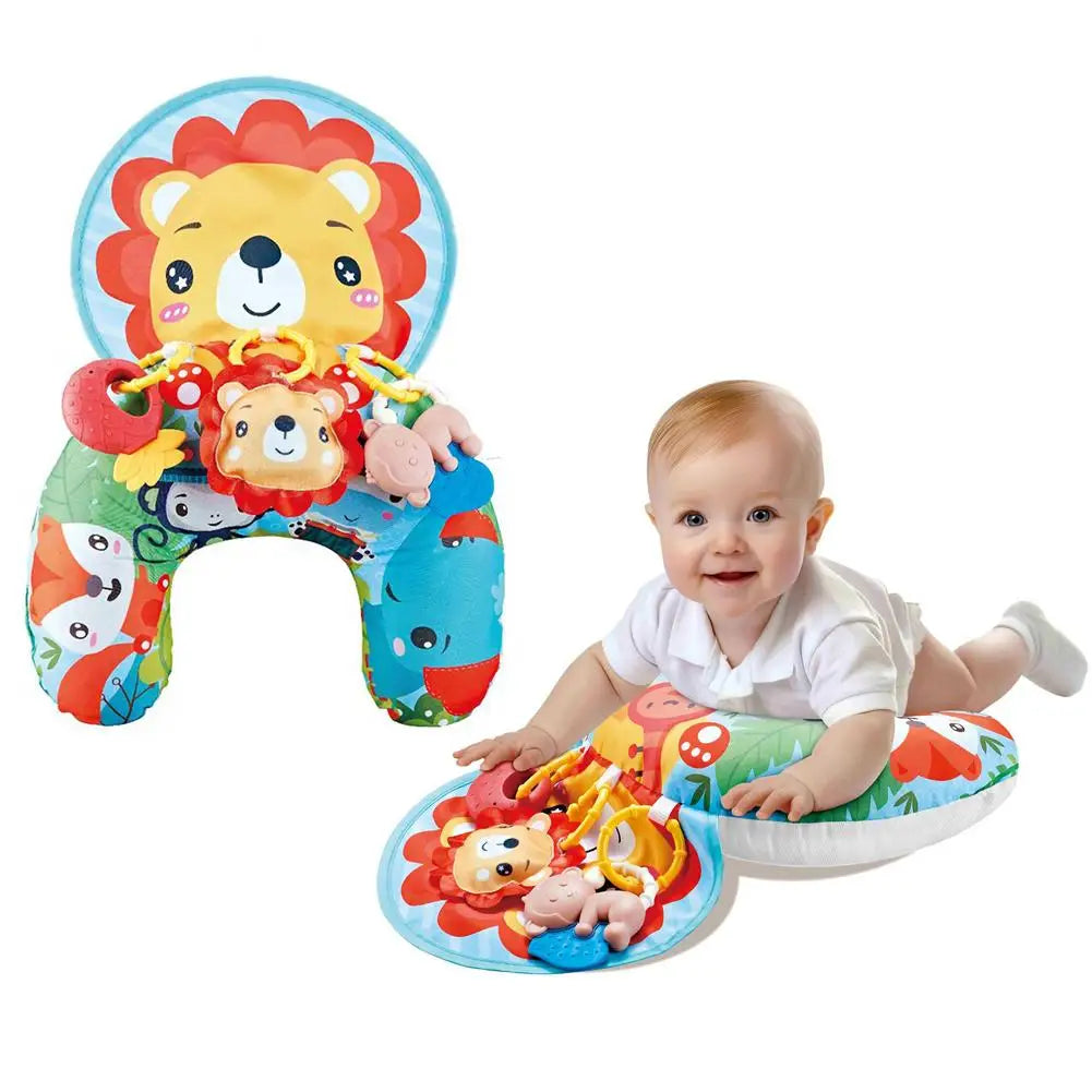 Baby Tummy Time Pillow with Rattle Toys, Multifunctional Crawling Mat Play Gym for Infants, Colorful Cartoon Animals Support Cus