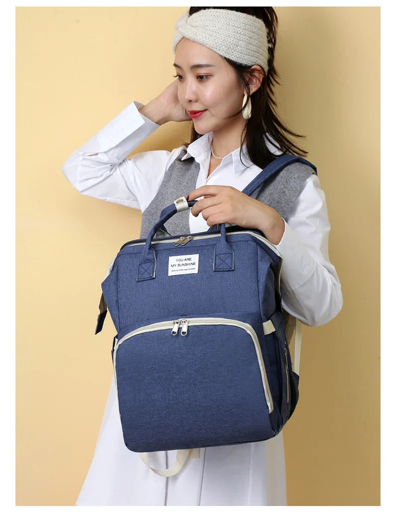 Fashionable Folding Baby Crib Mother and Baby Bag Large Capacity Hand-held Bottle Diaper Backpack Mother and Mommy Bag