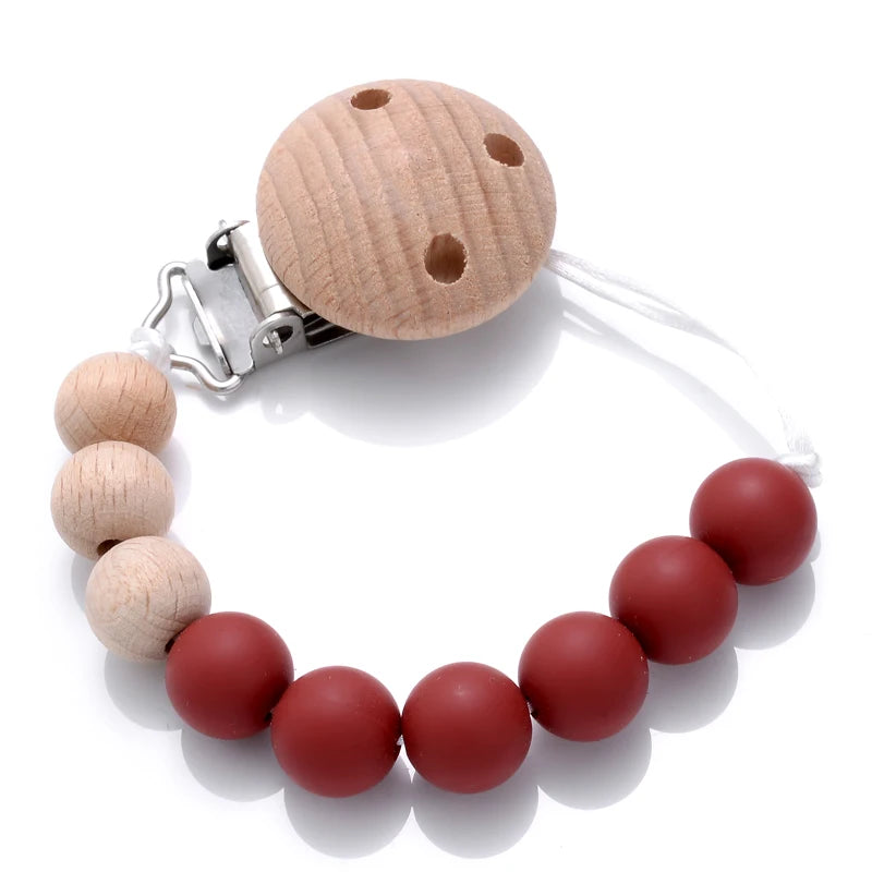 Baby Beech Pacifier Clip Round Colorful Silicone Teething Beads Food Grade Dummy Holder Soothe Chain Anti-drop Baby Nipple Chain