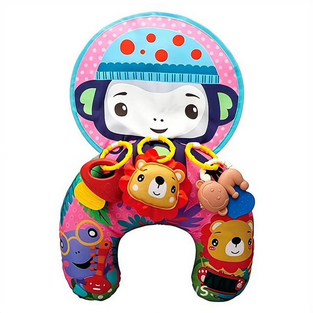 Baby Tummy Time Pillow with Rattle Toys, Multifunctional Crawling Mat Play Gym for Infants, Colorful Cartoon Animals Support Cus