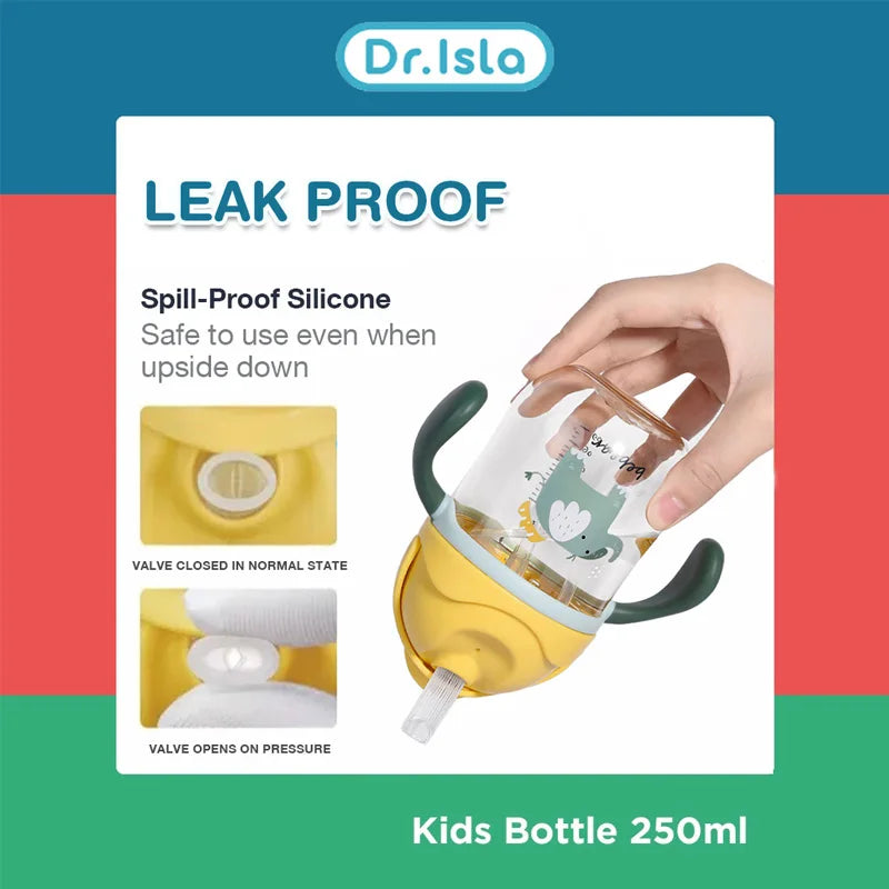 Baby Water Cups 250ML Baby Learning Drinking Cup with Double Handle Flip Lid Leakproof Infants Water Cups Bottle BPA Free