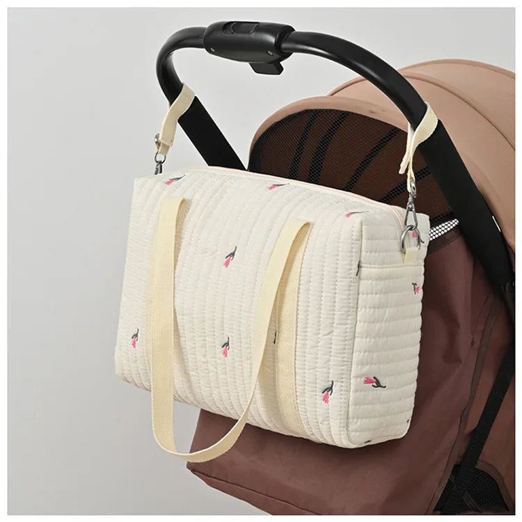 New Newborn Baby Care Diaper Bag Mommy Maternity Shoulder Bag Embroidery Quilted Stroller Diaper Storage Organizer Large Handbag