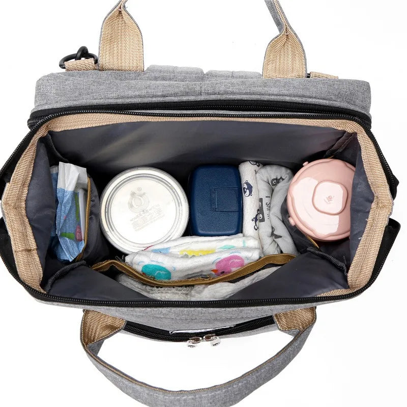 Fashionable Folding Baby Crib Mother and Baby Bag Large Capacity Hand-held Bottle Diaper Backpack Mother and Mommy Bag