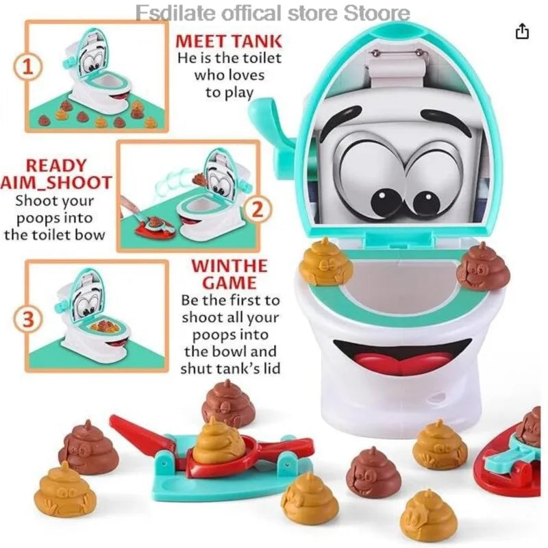 1Set Funny Poop Toilet Game Shooting Toys Prank Catapult Toys Interactive Tabletop Game Party Birthday Gift For Kids Adults 2024