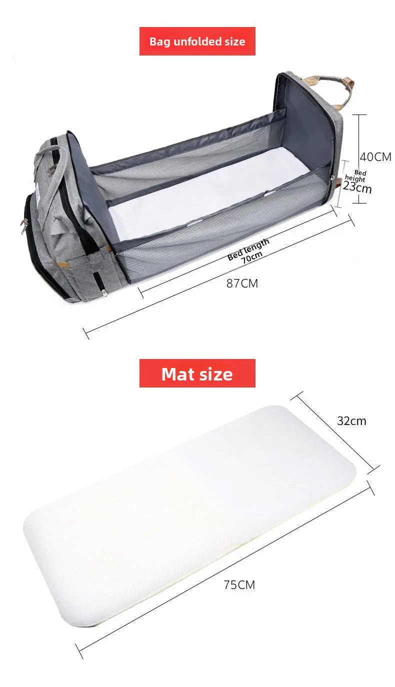 Fashionable Folding Baby Crib Mother and Baby Bag Large Capacity Hand-held Bottle Diaper Backpack Mother and Mommy Bag