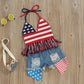 2023-03-29 Lioraitiin 0-6Years Toddler Baby Girl 2Pcs Independence Day Summer Clothing Set Knitting Vest Top Denim Shorts