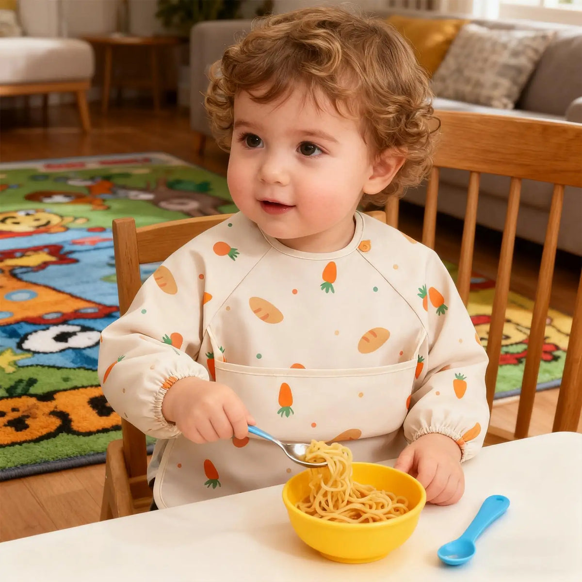 Baby Smock Bib Soft Full Sleeve Adjustable Weaning Smock Full Sleeve Toddler Eating Shirt Bibs for 6-36 Months Kids Girls Boys