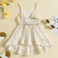 2024-05-07 Lioraitiin Baby Girl Summer Dress Casual Sleeveless Square Neck Belted Dress Toddler A-Line Dress