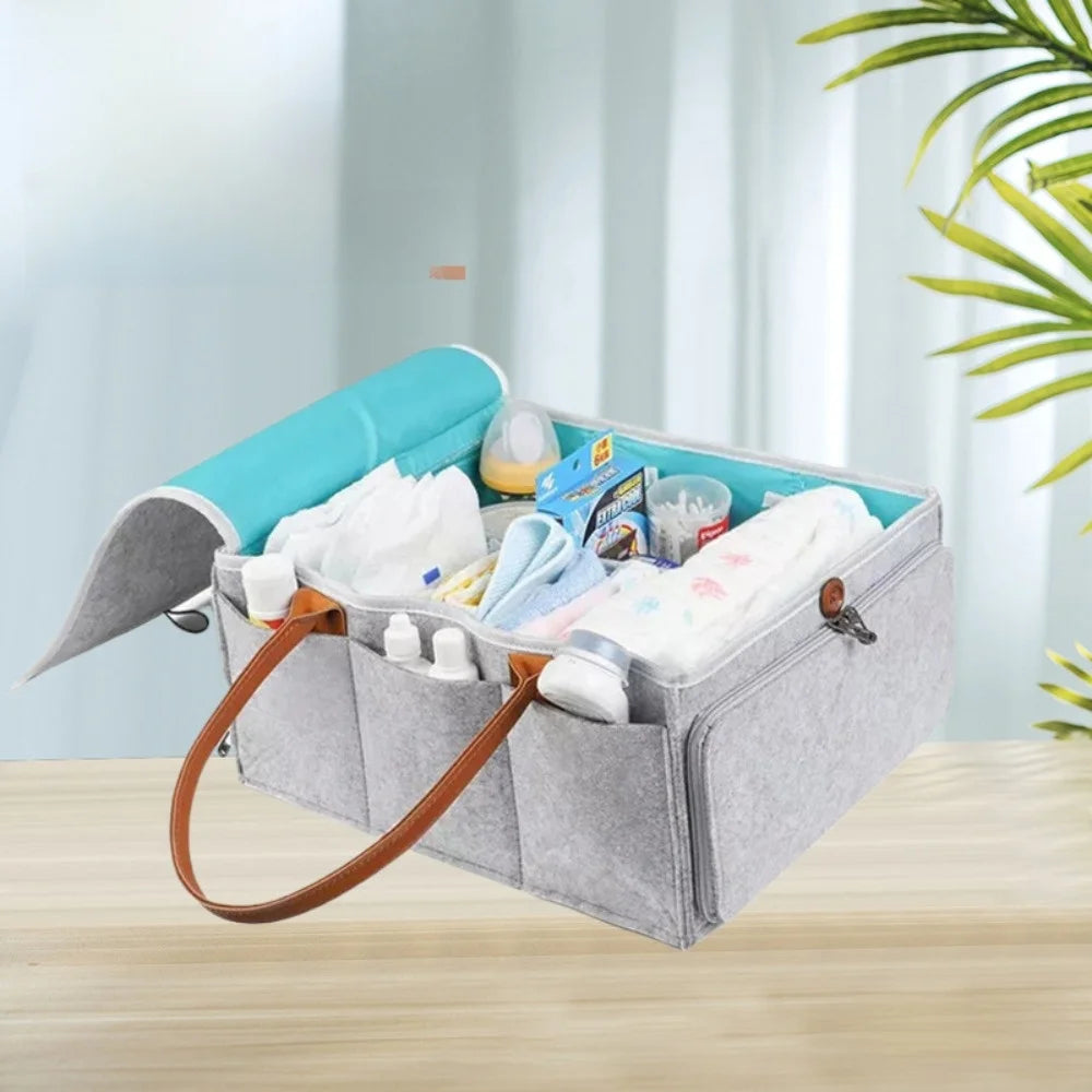 New Felt Baby Diaper Storage Bag Portable Large Pocket Mommy Bag Large Capacity Nursery Organizer Infant Care