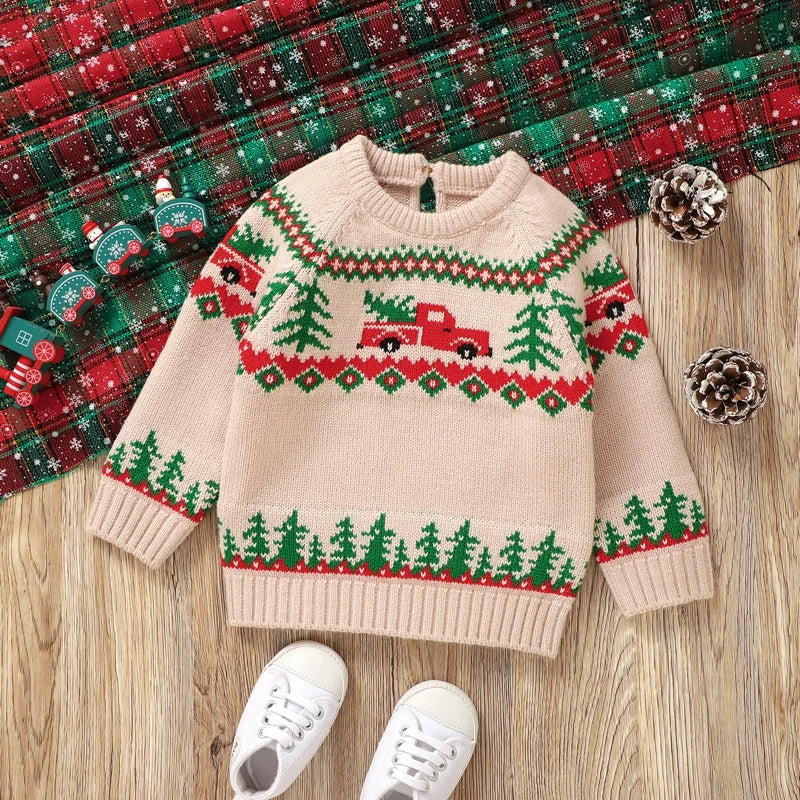 2024-06-01 Lioraitiin Baby Boy Christmas Sweaters Long Sleeve Round Neck Truck Print Knit Pullovers Infant Jumper Tops
