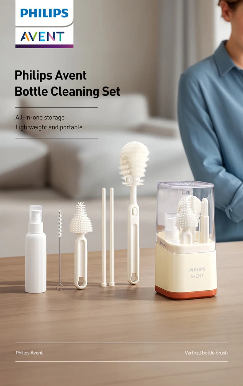 Avent Baby Bottle Cleaning Set Includes Bottle Brush Nipple Brush Straw Cleaner Drying Racks & Storage Box BPA Free