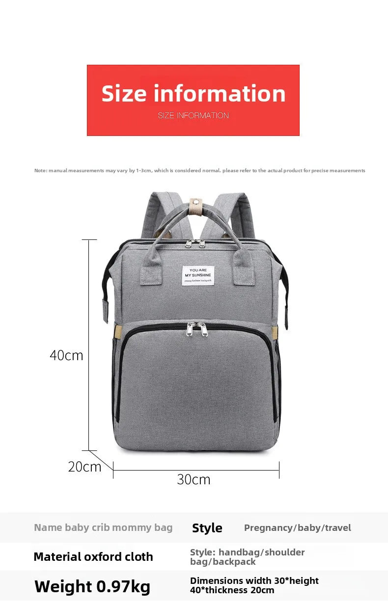 Fashionable Folding Baby Crib Mother and Baby Bag Large Capacity Hand-held Bottle Diaper Backpack Mother and Mommy Bag