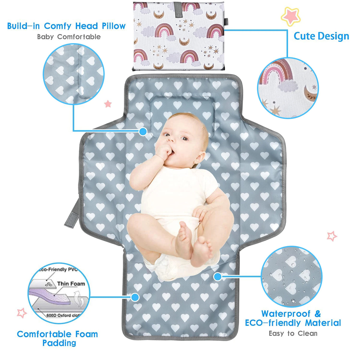 Waterproof Baby Changing Mat Foldable Diaper Pad Portable Infant Changing Pad Reusable Soft Changing Pad