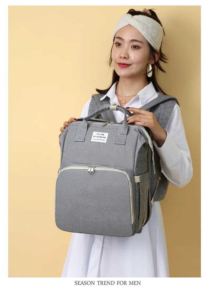 Fashionable Folding Baby Crib Mother and Baby Bag Large Capacity Hand-held Bottle Diaper Backpack Mother and Mommy Bag