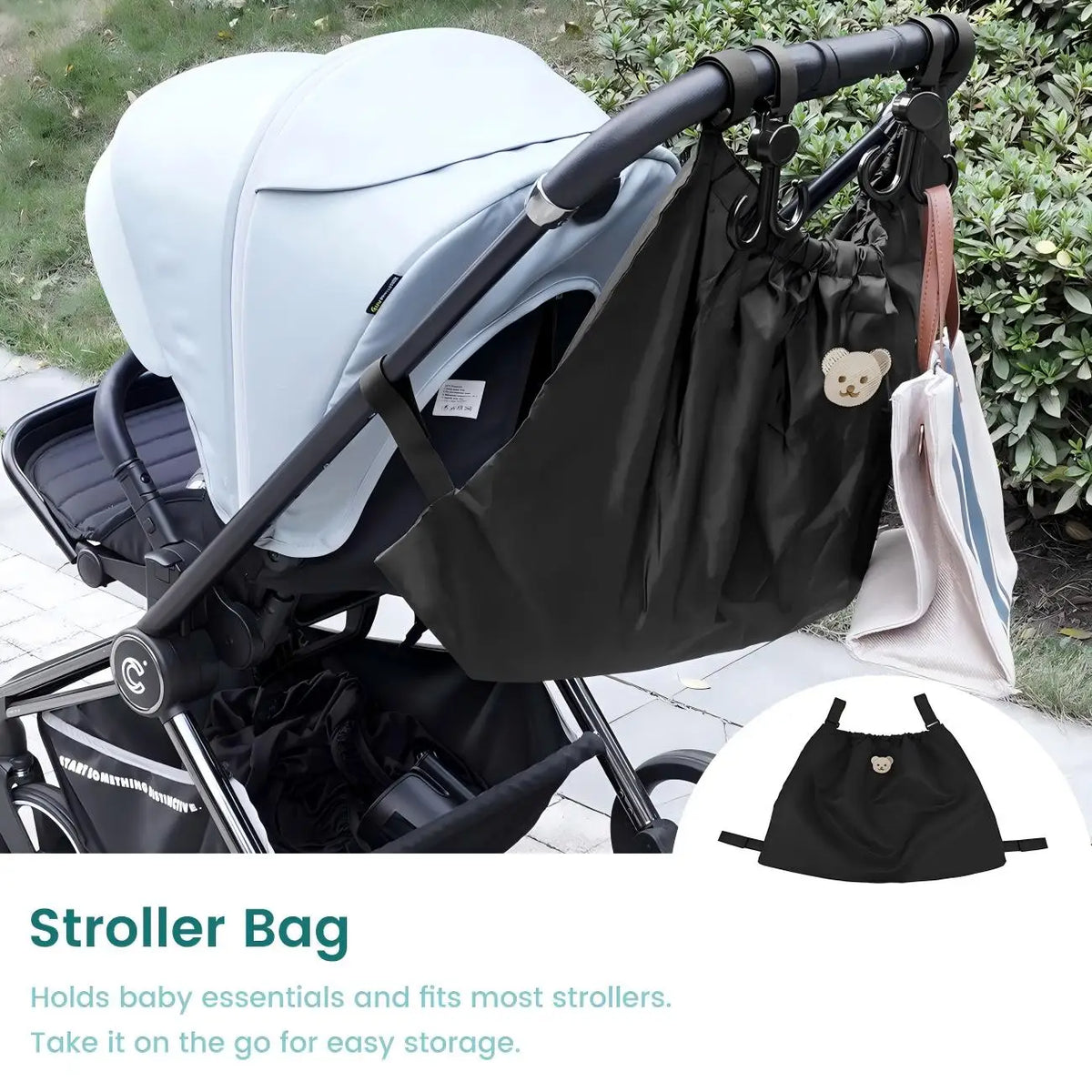 1PC & 2PCS Stroller Bag Large Capacity - Reusable Washable Mummy Bag, Stroller Organizer With Black Bear Pattern