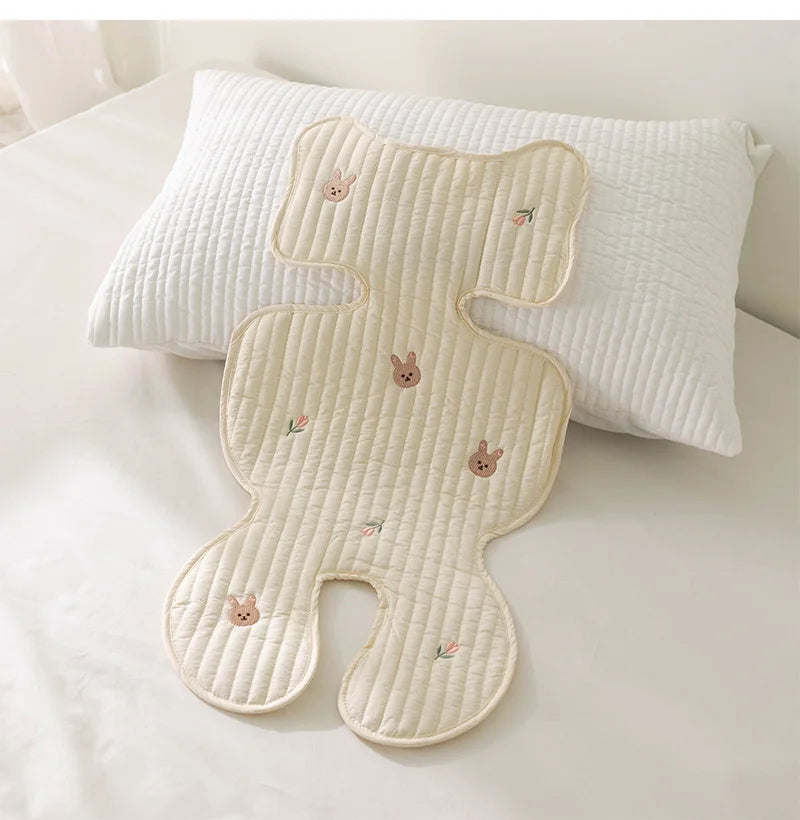Baby Stroller Seat Cushion Pad Bear Bunny Embroidery All Seasons Cotton Breathable Cart Mattress Infant Newborn Pram Accessories