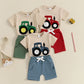 2024-11-21 Lioraitiin Toddler Boys Summer Outfit Truck Embroidered O-Neck Short Sleeve T-Shirts Elastic Waist Shorts Clothes Set