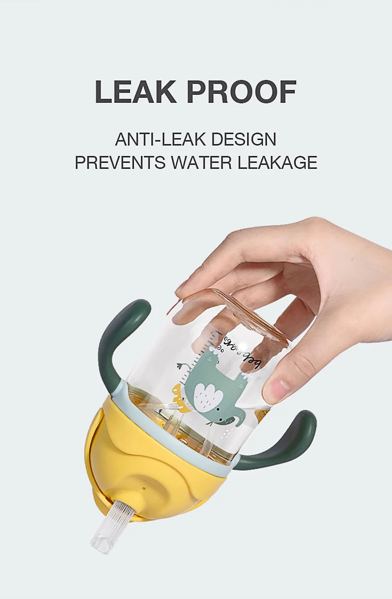 Baby Water Cups 250ML Baby Learning Drinking Cup with Double Handle Flip Lid Leakproof Infants Water Cups Bottle BPA Free