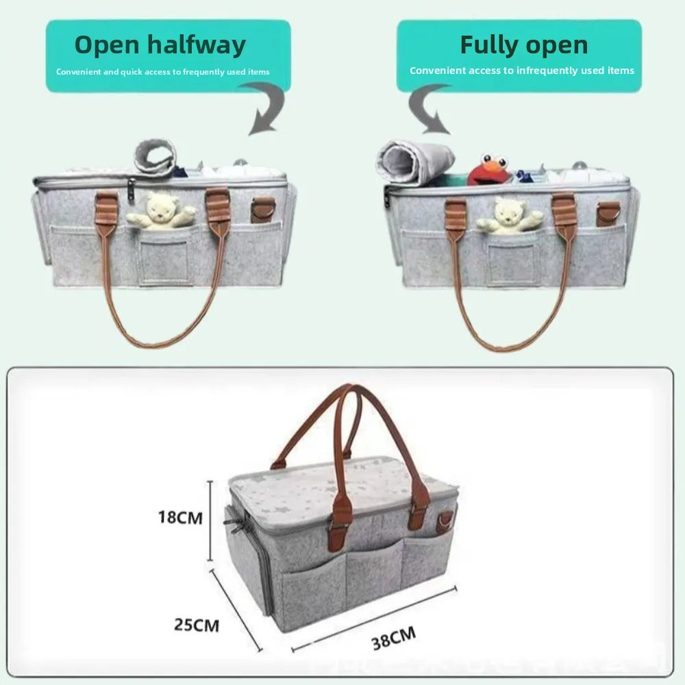 New Felt Baby Diaper Storage Bag Portable Large Pocket Mommy Bag Large Capacity Nursery Organizer Infant Care