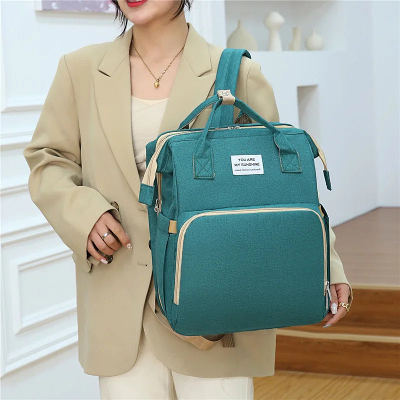 Fashionable Folding Baby Crib Mother and Baby Bag Large Capacity Hand-held Bottle Diaper Backpack Mother and Mommy Bag
