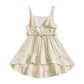 2024-05-07 Lioraitiin Baby Girl Summer Dress Casual Sleeveless Square Neck Belted Dress Toddler A-Line Dress