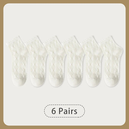 6 Pair Women Is Summer Thin Gradient Solid Cotton Simple Sweet Cute Socks Comfortable Wood Ear Edge Lolita Fashion Wear