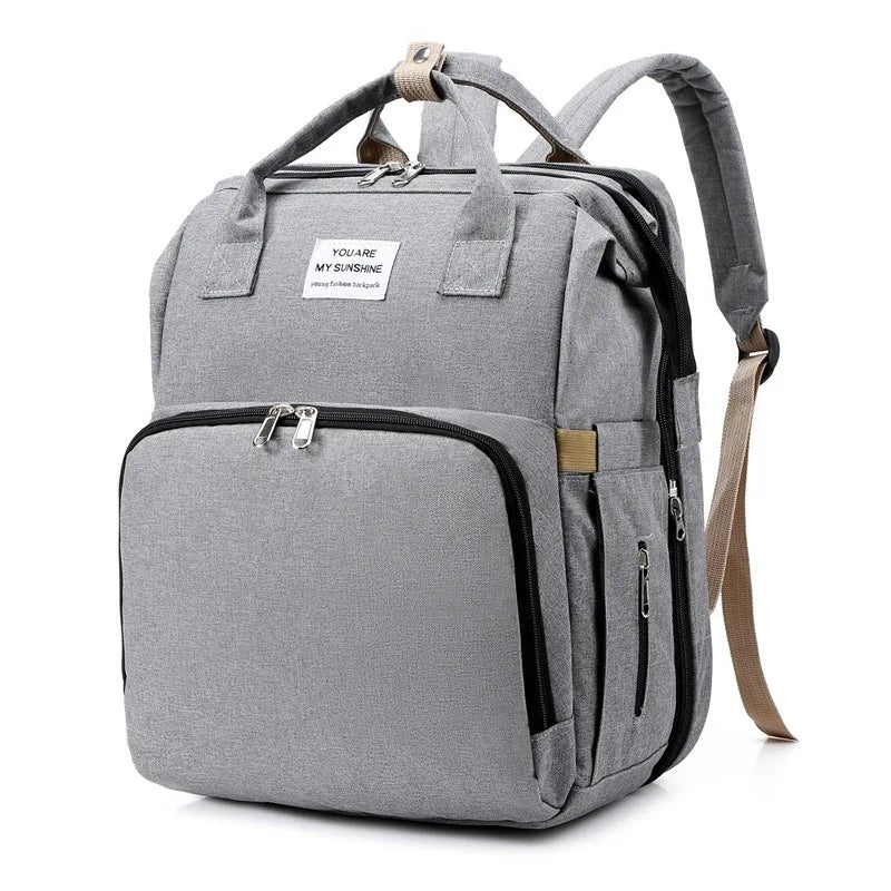 Fashionable Folding Baby Crib Mother and Baby Bag Large Capacity Hand-held Bottle Diaper Backpack Mother and Mommy Bag