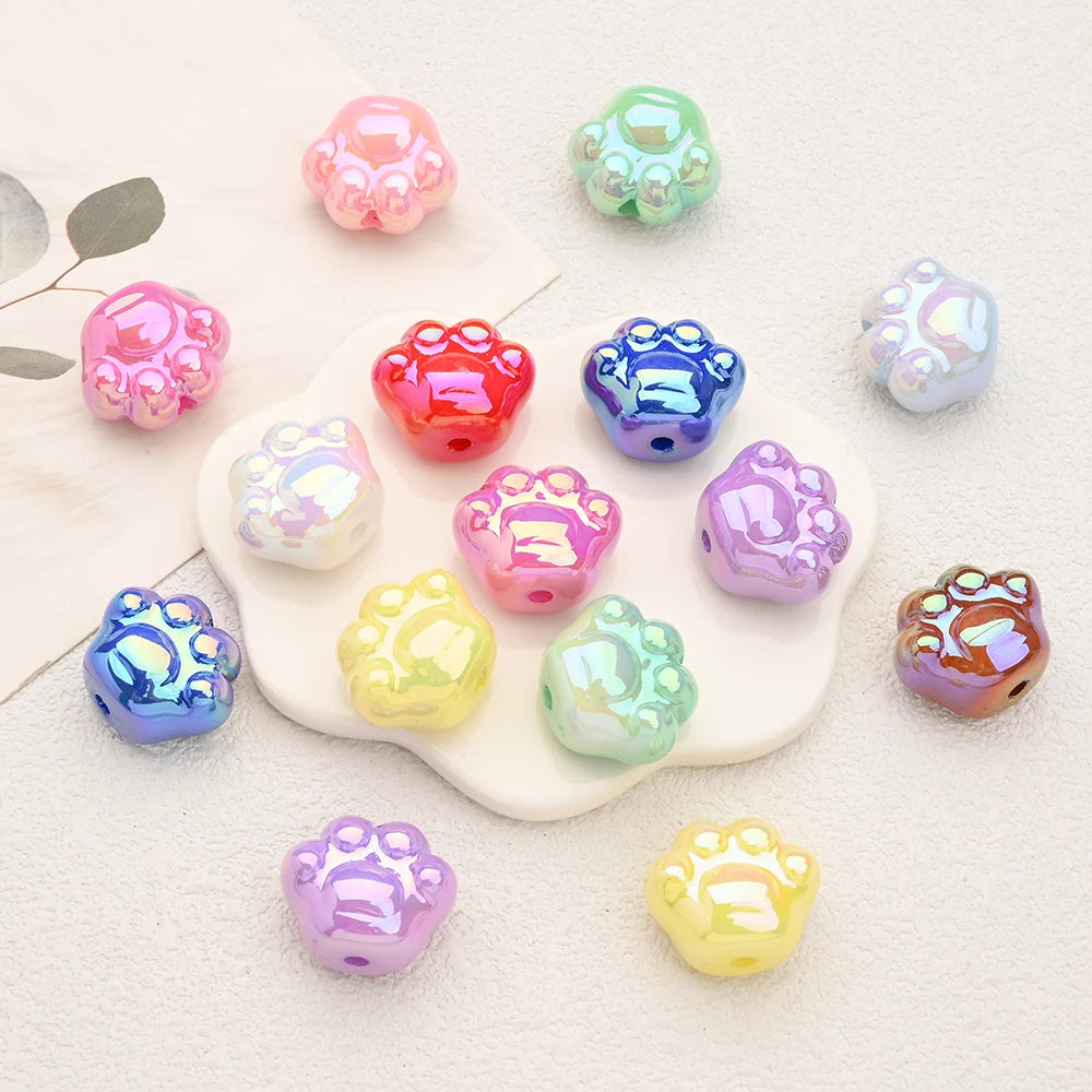 10Pcs Colorful Random Mixed Acrylic Beads Dog Paw Shaped Food Grade Teether Bead For DIY Pacifier Chain Clips Dummy Holder