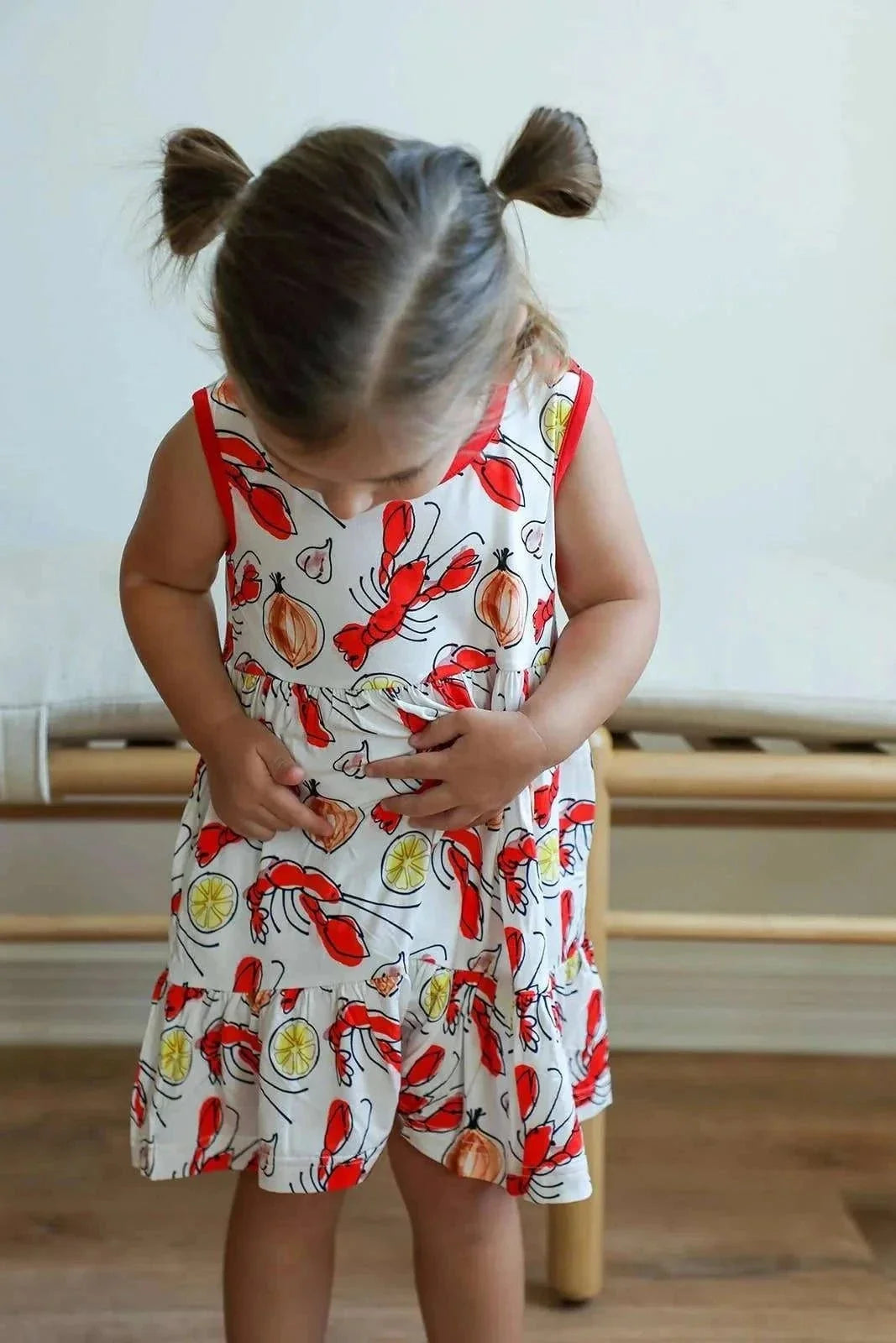 Southern Slumber - Crawfish Bamboo Tiered Twirl Dress - with Pockets