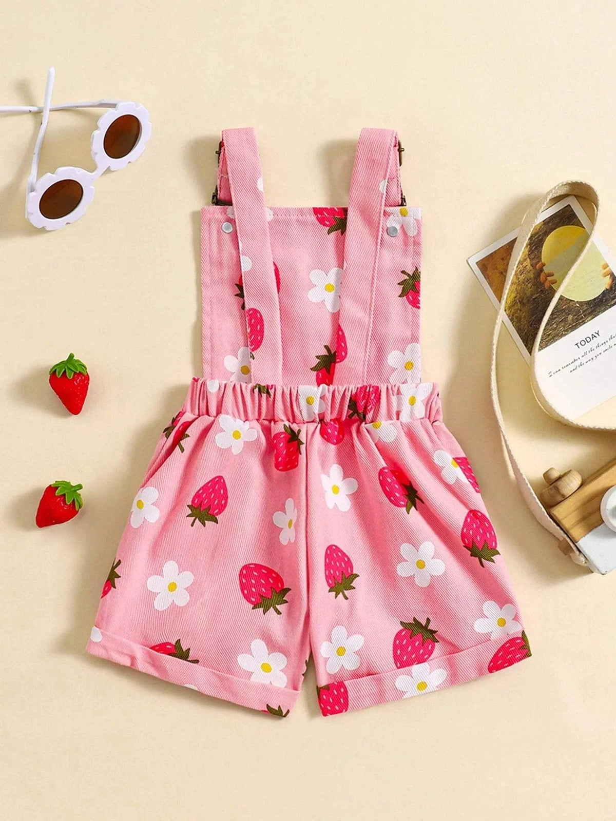 Strawberry Print Denim Overalls