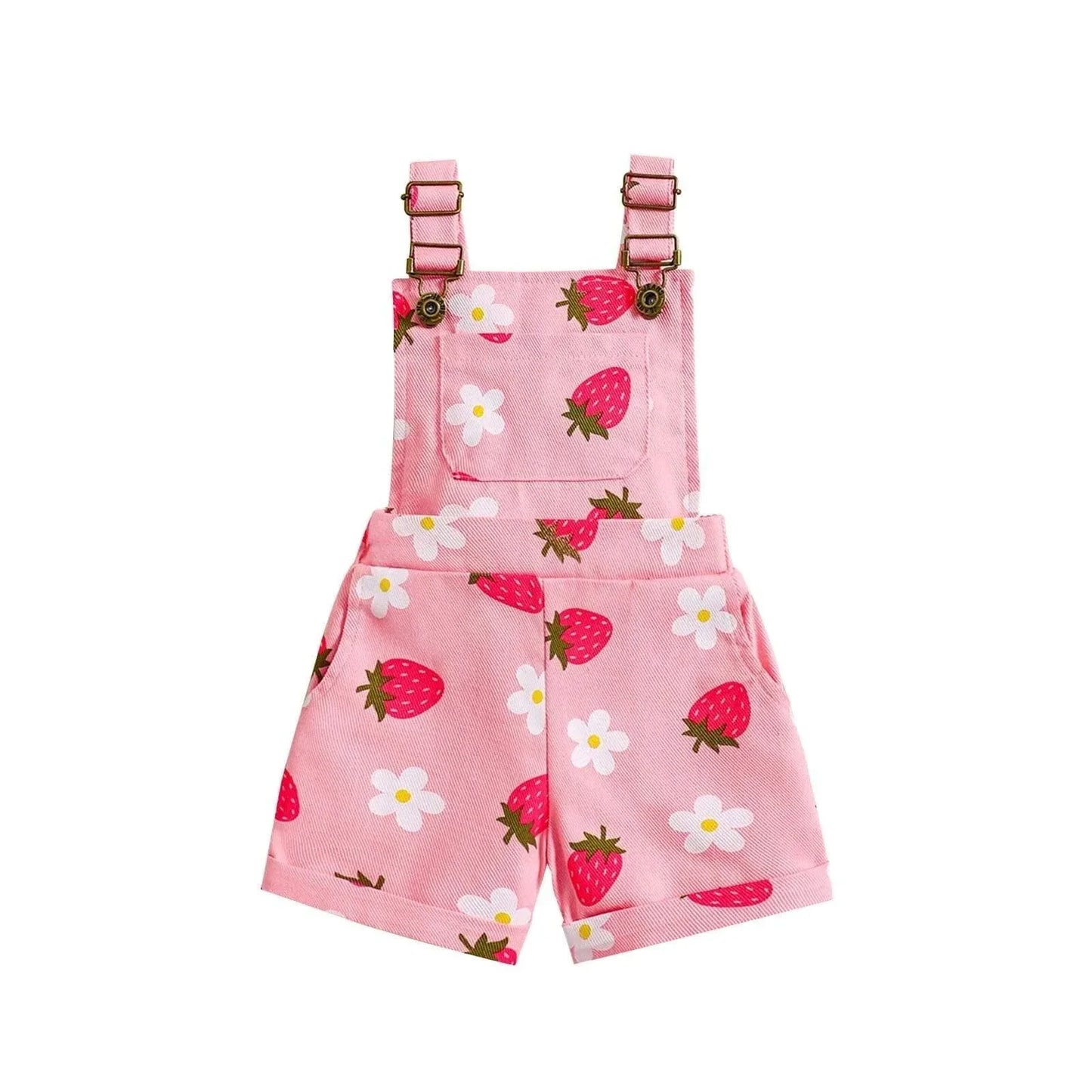 Strawberry Print Denim Overalls