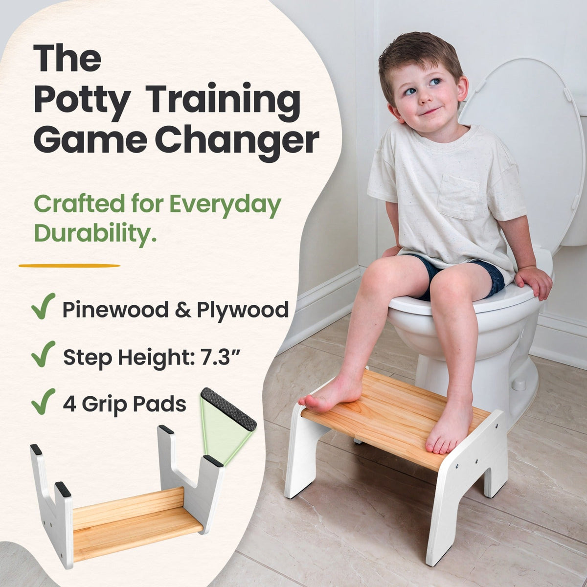1-Step Wooden Stool for Kids(Multi-Purpose Step Stool for Kitchen, Bath, and Potty Training)