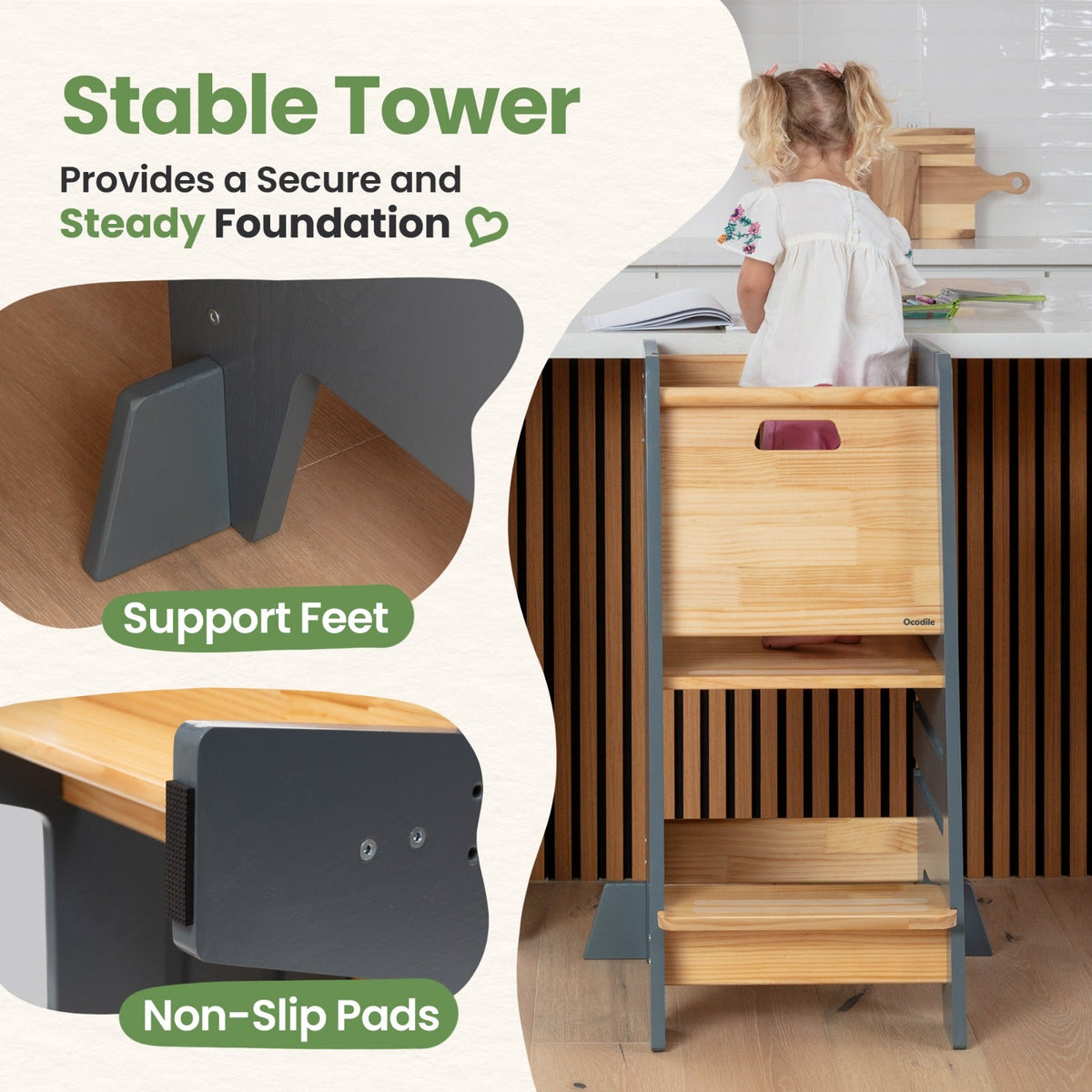 Standing Toddler Tower with Sliding Safety Door